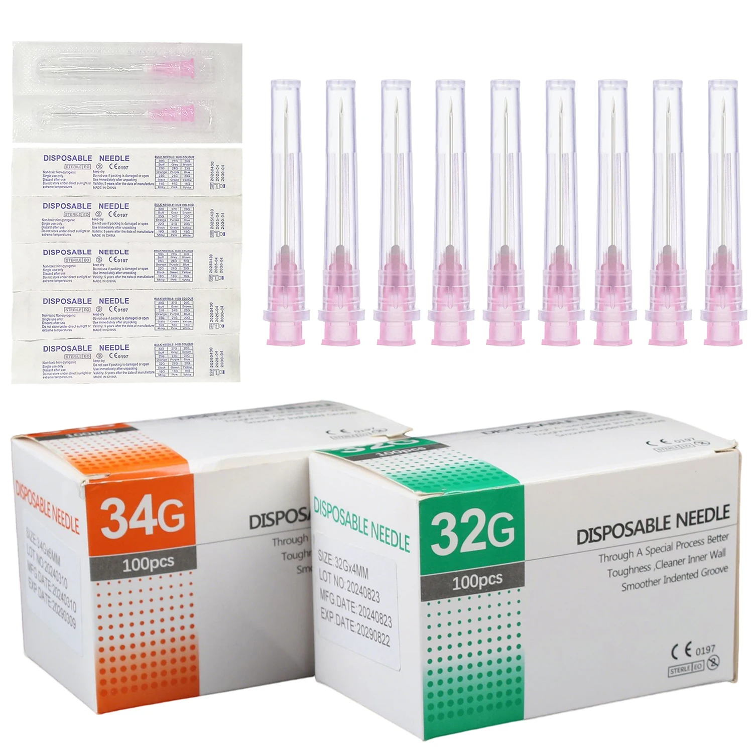 30G-34G painless needle Piercing Transparent Syringe Injection glue Clear Tip Cap Pharmaceutical injection needle 1.5/2.5/4/6mm