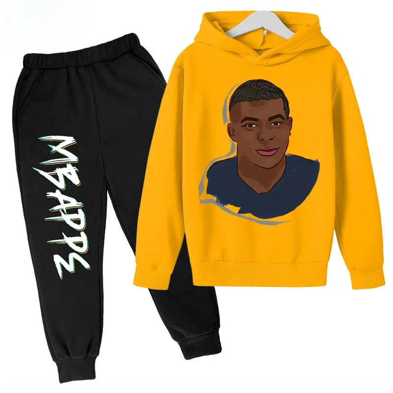 Set di felpe con cappuccio per bambini stampate Mbappe primaverili e autunnali Set di abbigliamento sportivo in 2 pezzi per ragazzi e ragazze Abbigliamento per bambini