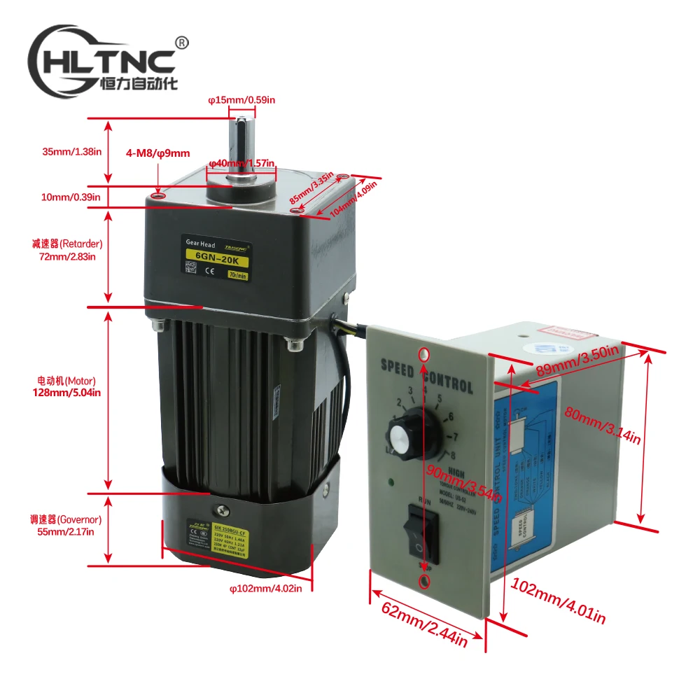 250W Micro AC Motor 110v 220v Single Phase Asynchronous Motor Gear Motor 15mm Motor Shaft+ Speed Controller 5RPM-1350RPM 50/60hz