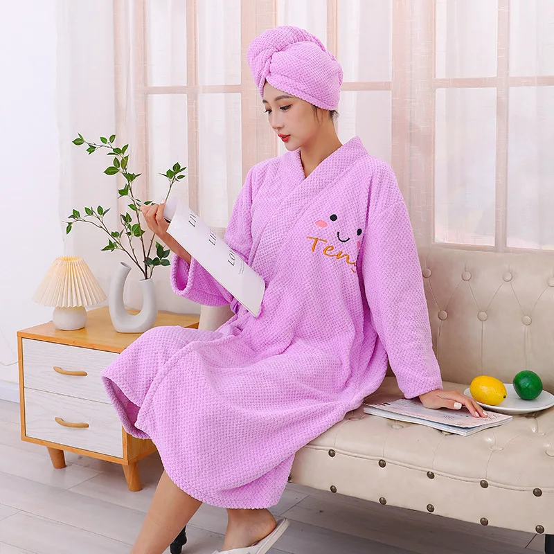 Women Winter Thermal Long Bathrobe Lovers Thick Warm Coral Fleece Kimono Bath Robe Plus Size Men