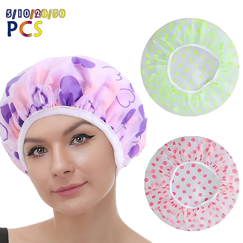 Shower Cap For Women Waterproof Shower Cap With Elastic Band Long Hair Hats For Ladies Reusable EVA Hair Cap For Hair Protection