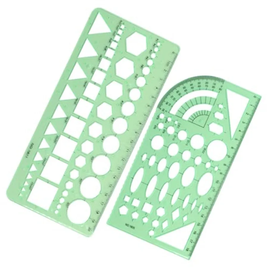 

2 PCS Circle Template Clear Green Plastic Scale Drafting Digital Drawing Set for School Office Supplies: Geometric Stencils Rul