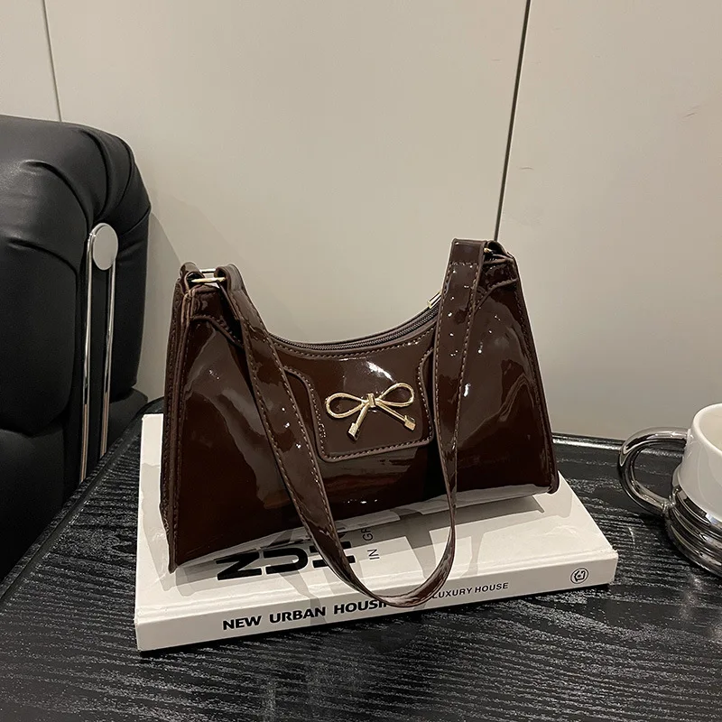 

Elegant Bow Black Clutch Crossbody Bag Ladies Leather Party Wedding Hobos Handbag For Women Simple Fashion Shoulder Underarm Bag