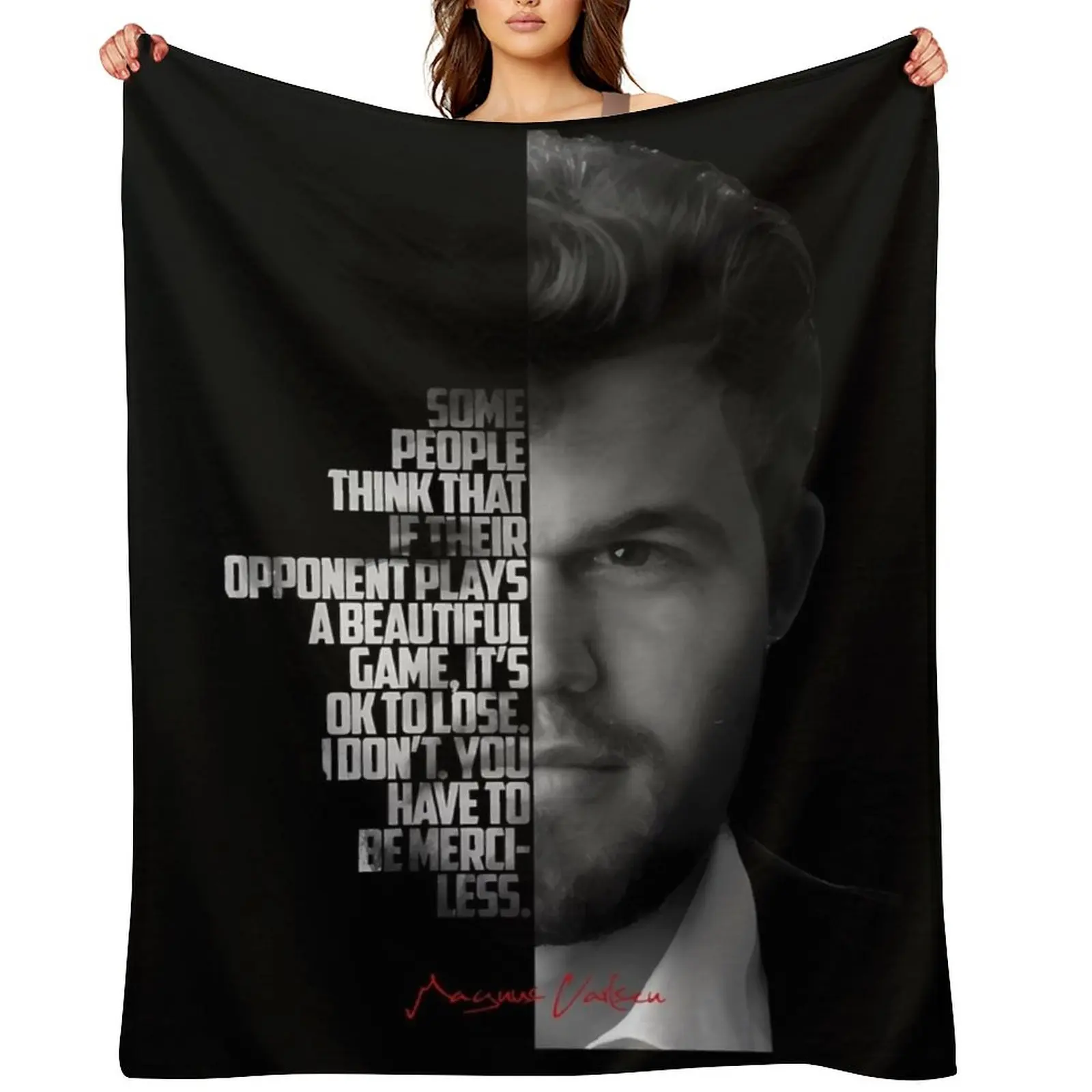

Black and white Magnus Carlsen quote. Throw Blanket Camping Personalized Gift warm for winter Sleeping Bag Blankets