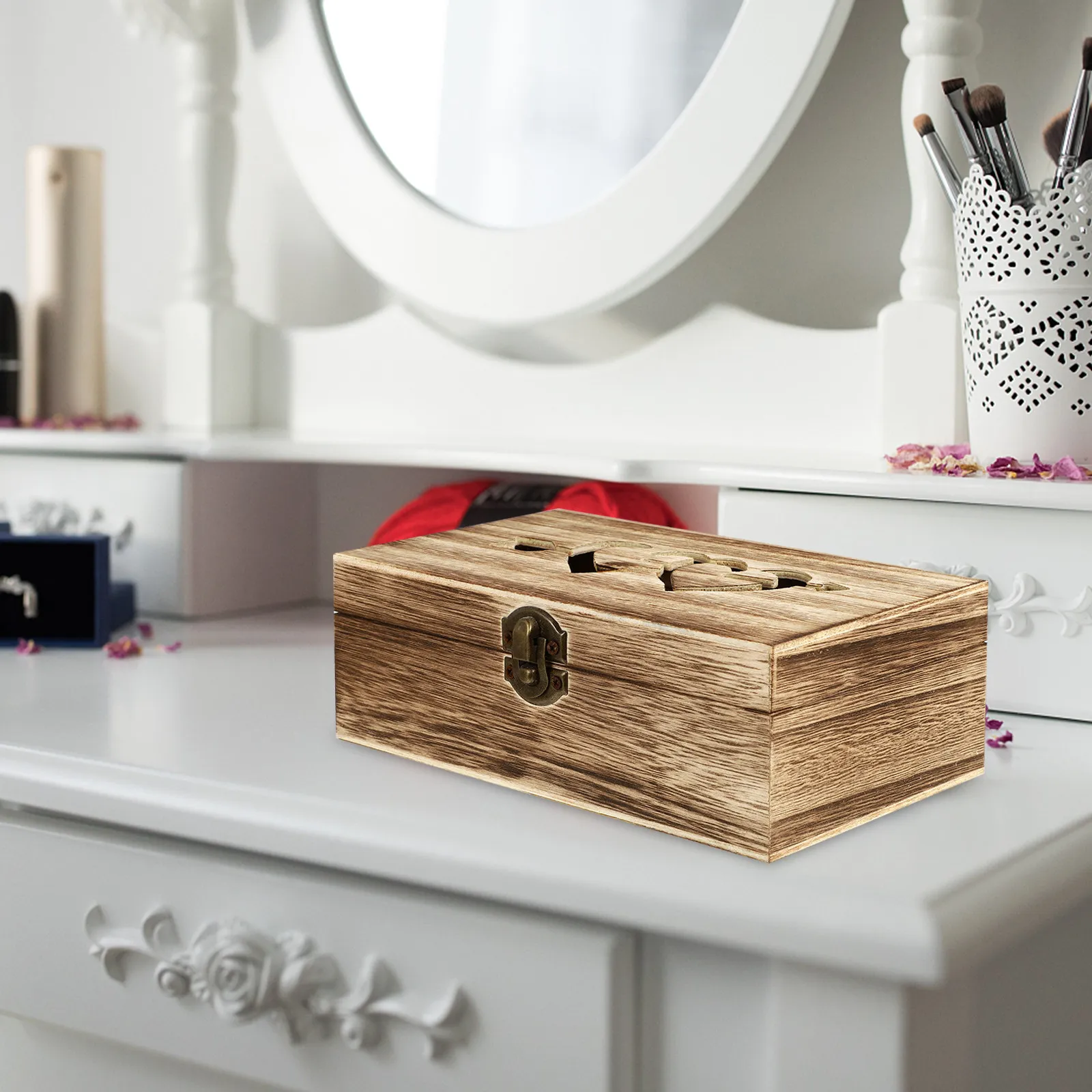 

Wooden Ring Box Jewelry Storage Container for Necklace Bracelet Earring Organizer Display Gift Case Compact Desktop Decor