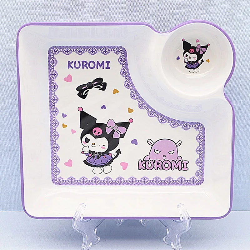 Kawaii Sanrio Plate Cinnamoroll Kuromi My Melody Children Cartoon Cute Student Tableware Separate Anti-Fall Plate Toys Girls