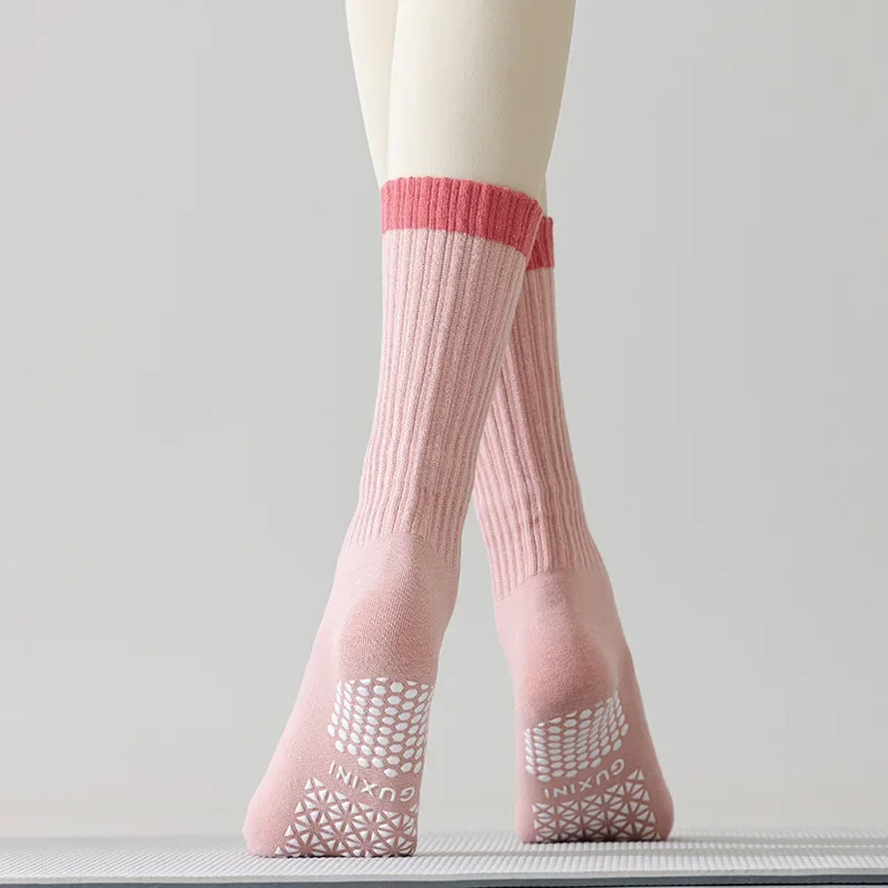 Yoga Socks Women Indoor Floor Silicone Non-slip Pilates Socks Color Matching Cotton Professional Gym Fitness Dance Sports Socks