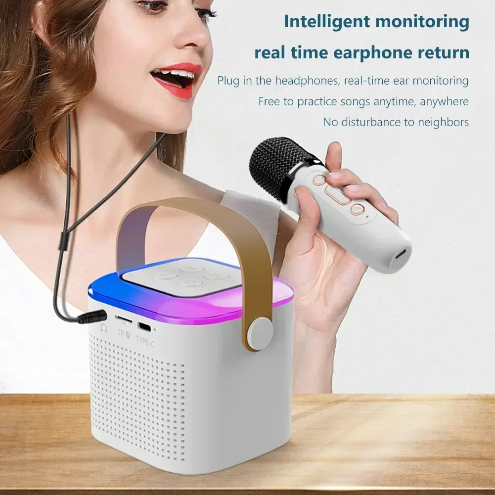 Y1 Karaoke Machine Portable Bluetooth 5.3 Speaker 2 Wireless Microphones LED Music Rhythm Light Home Family Singing Machine