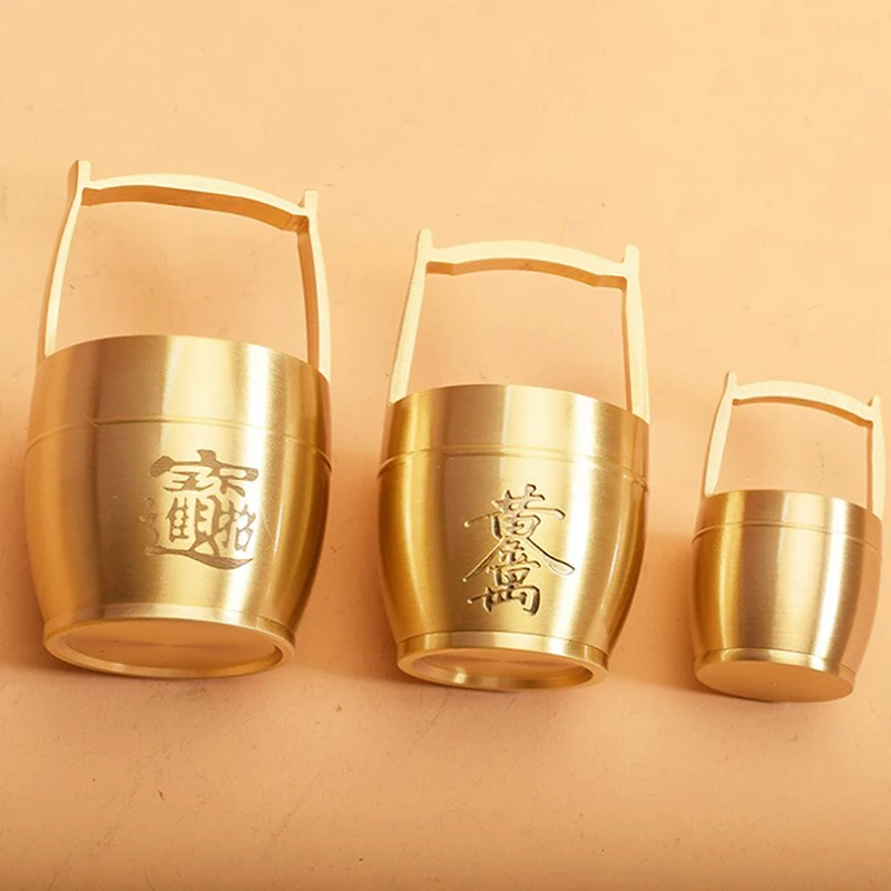 Pure Brass Bucket of Gold Ornament No Ingot Lucky Fortune Craft Feng Shui Ornament Home Desktop Decoration Gift