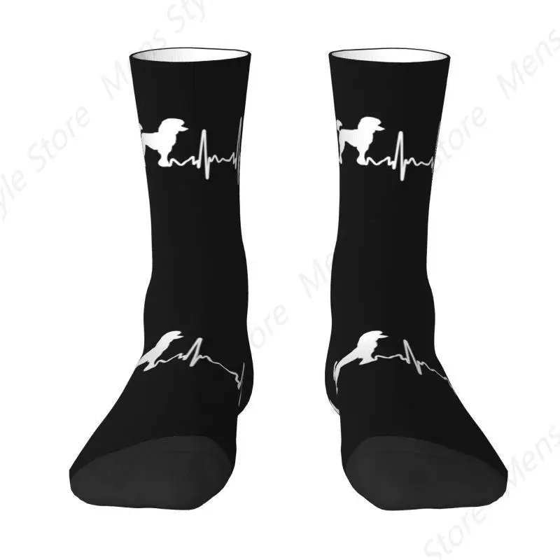 Calcetines con estampado divertido de latido del corazón de caniche para hombres y mujeres, calcetines elásticos de verano Otoño Invierno lindos Pudel Caniche Dog Crew