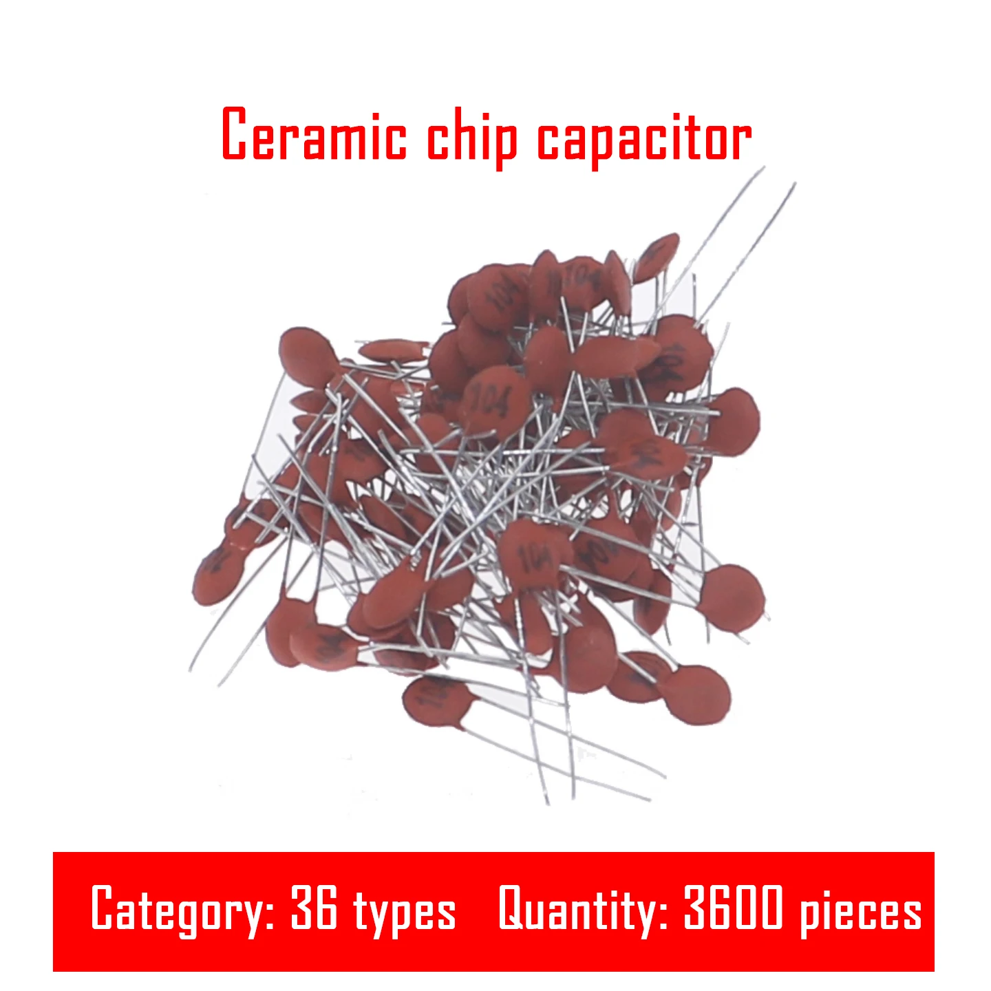 3600PCS of 36 specifications 1pF-100nF 50V ceramic capacitors, through-hole magnetic chip ceramic dielectric capacitors in box