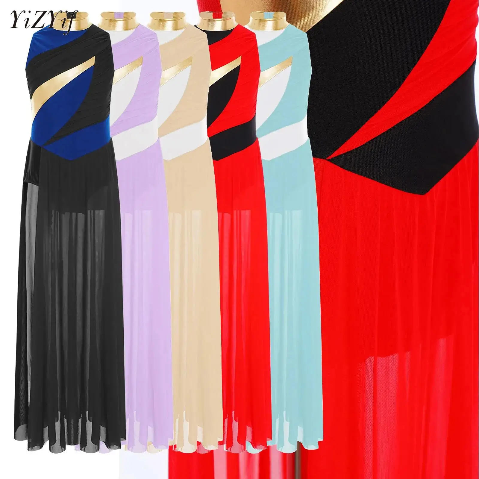 

Girls Figure Ice Skating Dress Sleeveless Sheer Mesh Ballet Leotard Contemporary Lyrical Dance Competition Performance Costumes