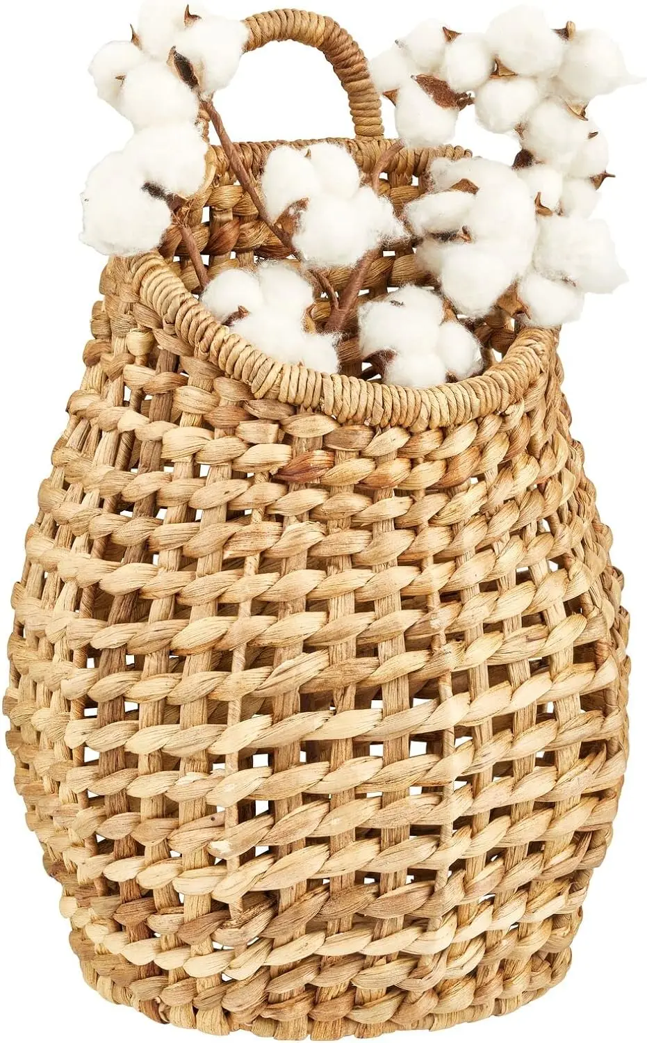 Open Weave Water Hyacinth Hanging Wall  Belly Basket for Flowers & , Decorative  Mounted Organizer for Pantry, Closet, Bathr