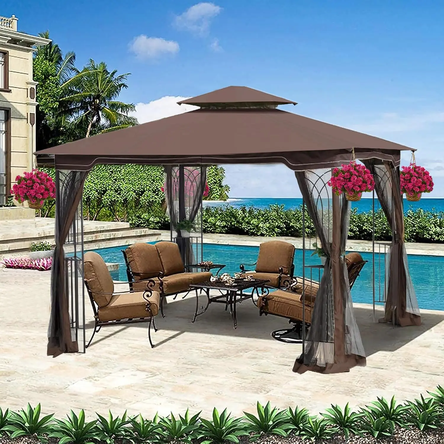

10x10 Outdoor Patio Gazebo Canopy Tent Ventilated Double Roof Removable Mesh Netting Lawn Garden Backyard Deck, Customized