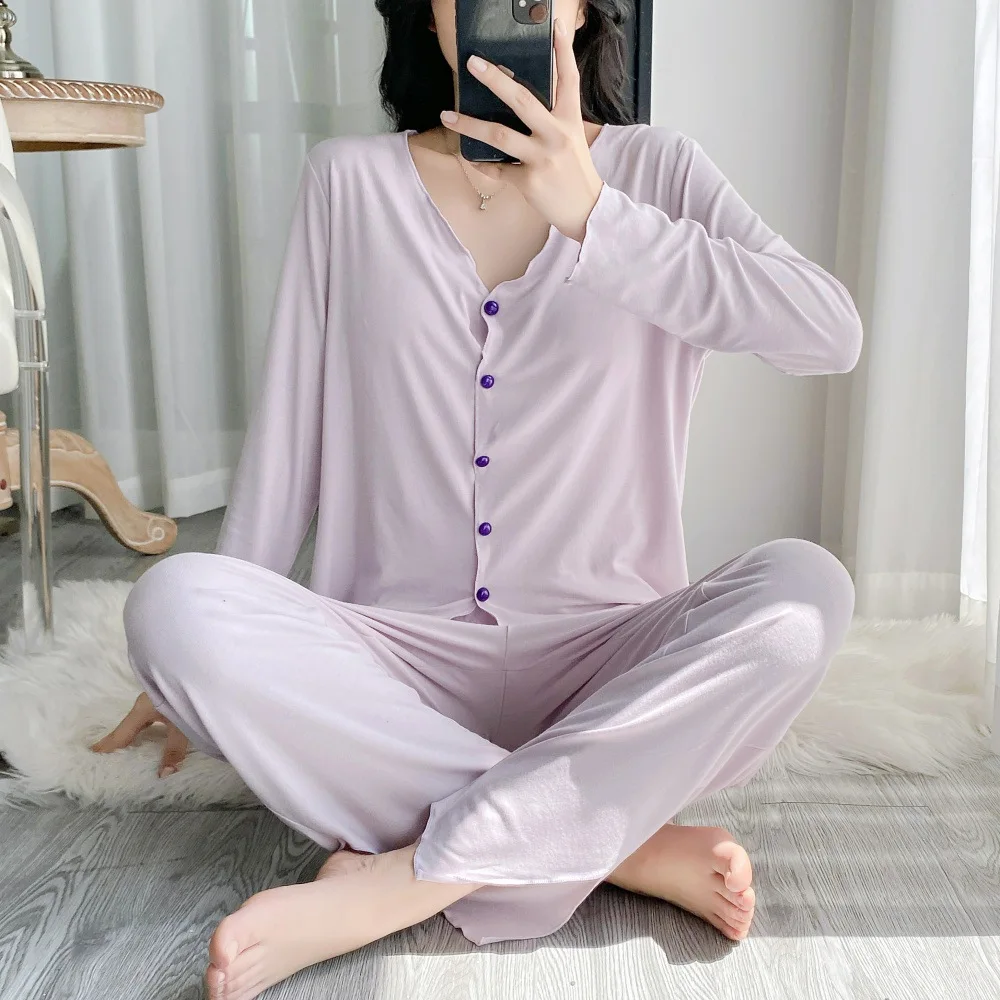 Autumn Thin Pyjamas Set For Woman Pajamas Modal Women\'s Homewear Long Sleeve Trousers Sleepwear For Sleeping Nighty Set