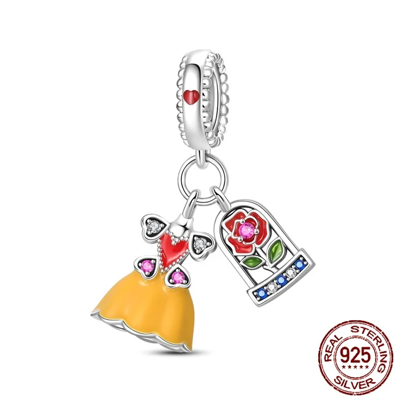 

Стерлингового Серебра 925 пробы, роза, гала-вечернее платье, кулон, тематическое бальное платье, подвеска, подходит для оригинальных браслетов, женские ювелирные изделия своими руками, подарок