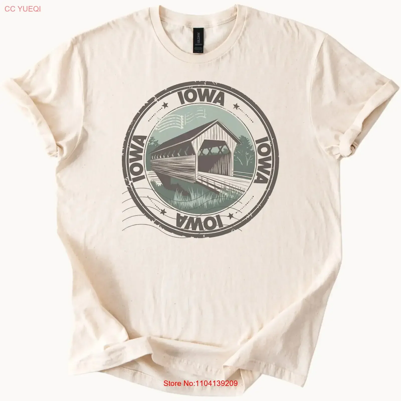 Iowa Covered Bridge T Shirt Midwest Nature Art Souvenir vintage Washed Stretched streetwear Top For Everyday Wear Comfortable