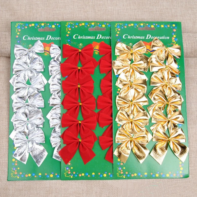 12PCS 6cm Bow Decorations Christmas Tree Bowknot Pendant Ornaments New Year Navidad Party Decoration for Home DIY Gifts Supplies