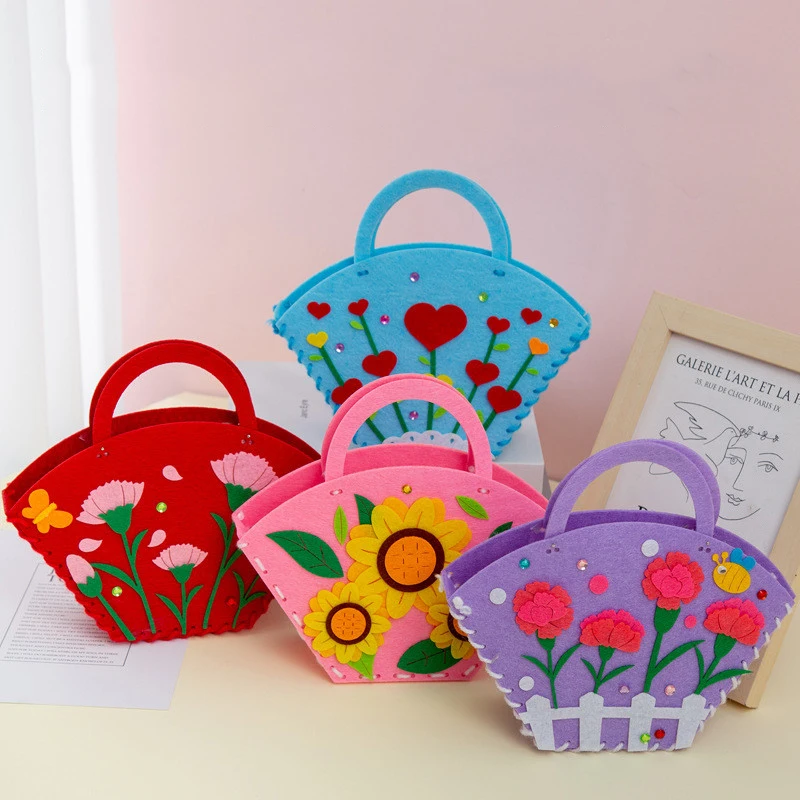 2Pcs DIY Handbag Non-woven Handicraft Toys Colorful Mini Flower Handmade Bag Art Sewing Kit Kids Creative Toys Gifts Decoration