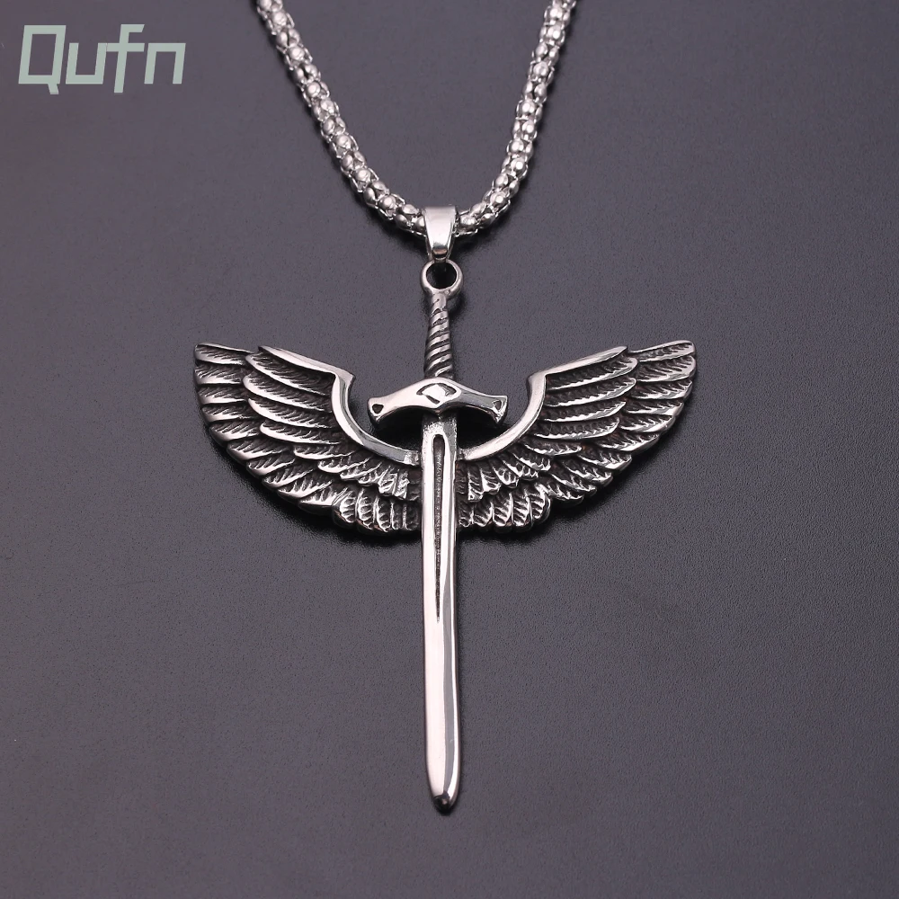 Goth Vintage Sword Wings Necklace For Men Women Chain Accessories Weapon Model Pendant Necklaces Jewelry Gifts