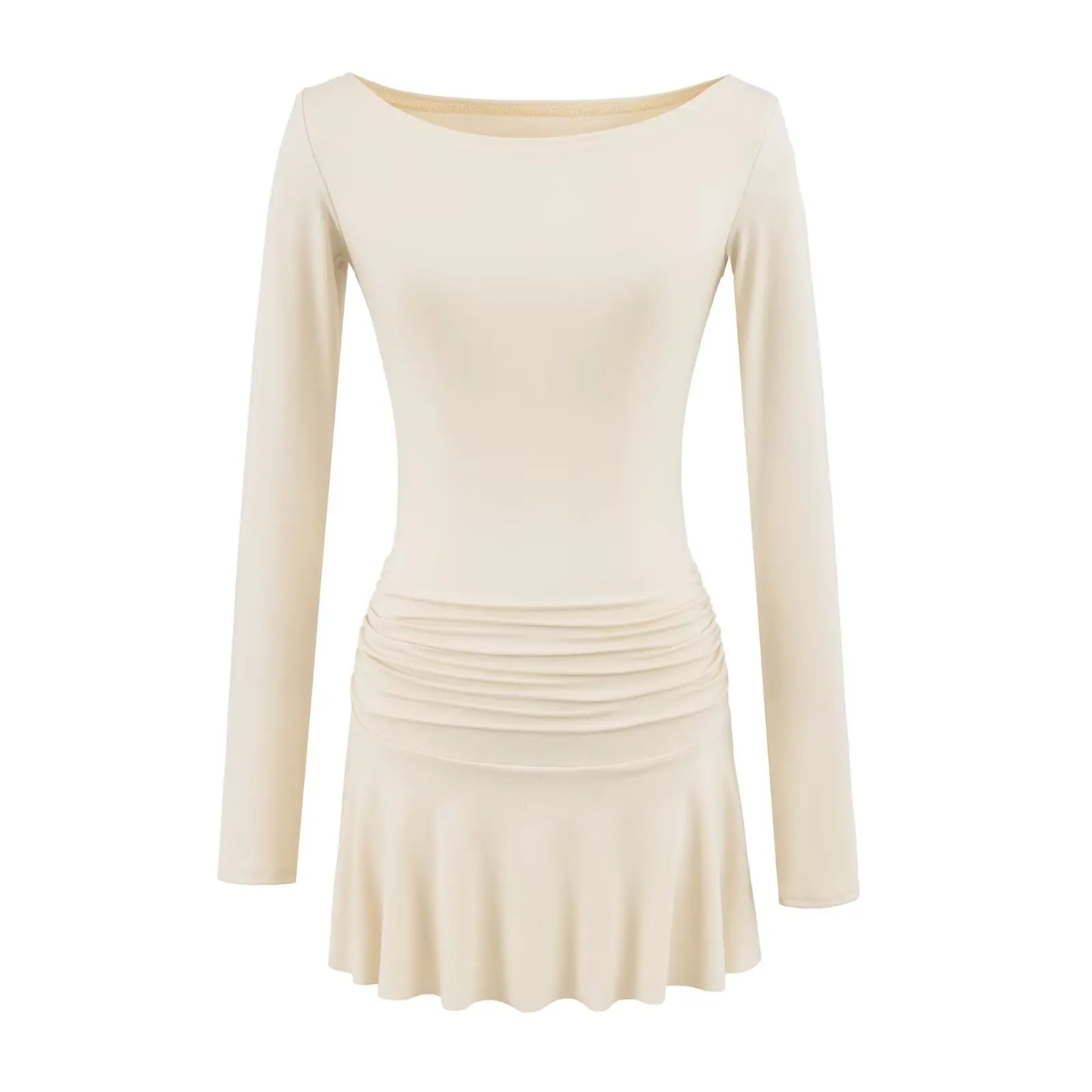 

Легкое осеннее женское платье Xiao Ru Maturi Simple Sle One-Shoulder Long Sleeve с оборками, приталенное, с эффектом утягивания талии...