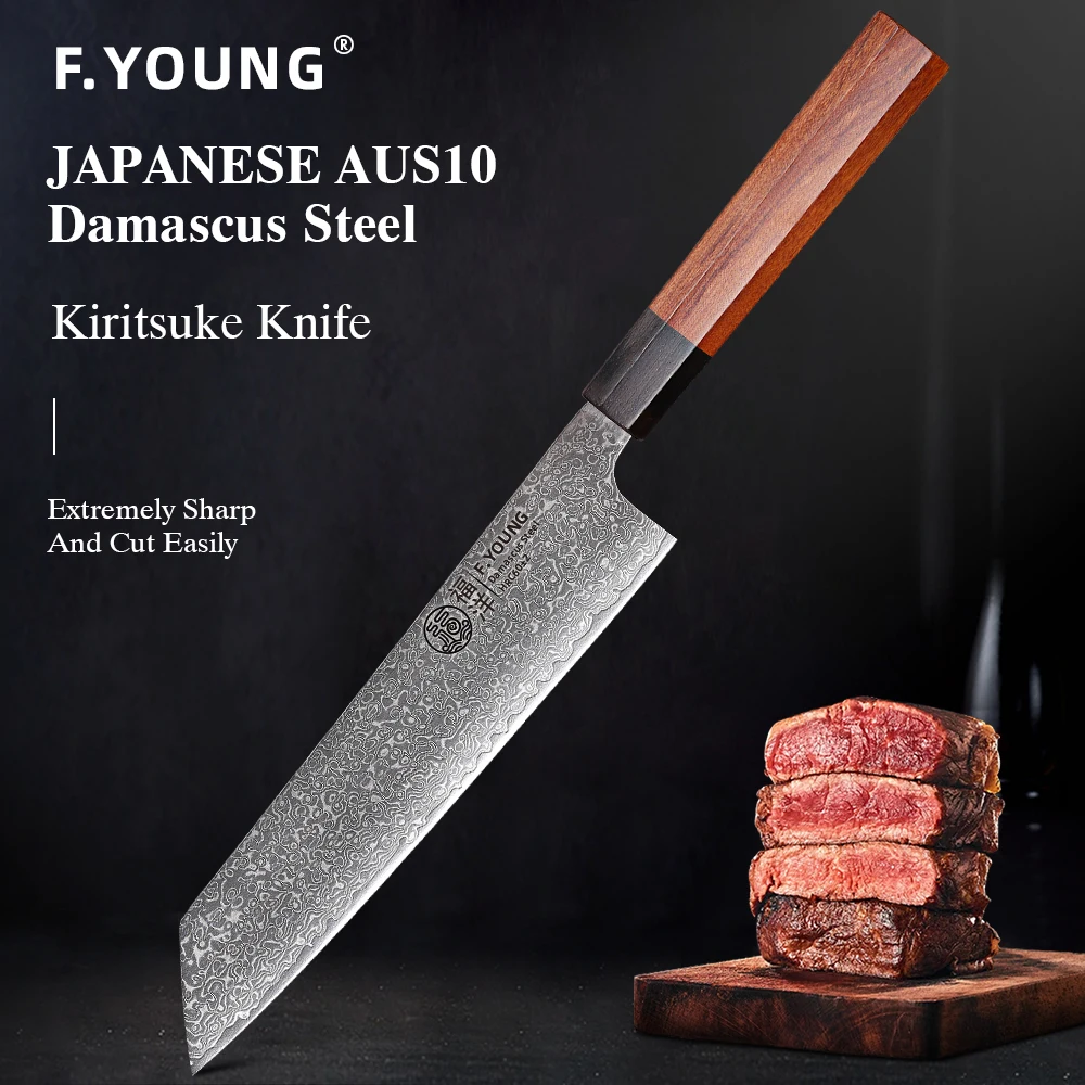 F.YOUNG 8,2-calowy japoński nóż Kiritsuke ze stali damasceńskiej Noże kuchenne Szef kuchni Ostre profesjonalne tasak Ręcznie kute narzędzie kuchenne