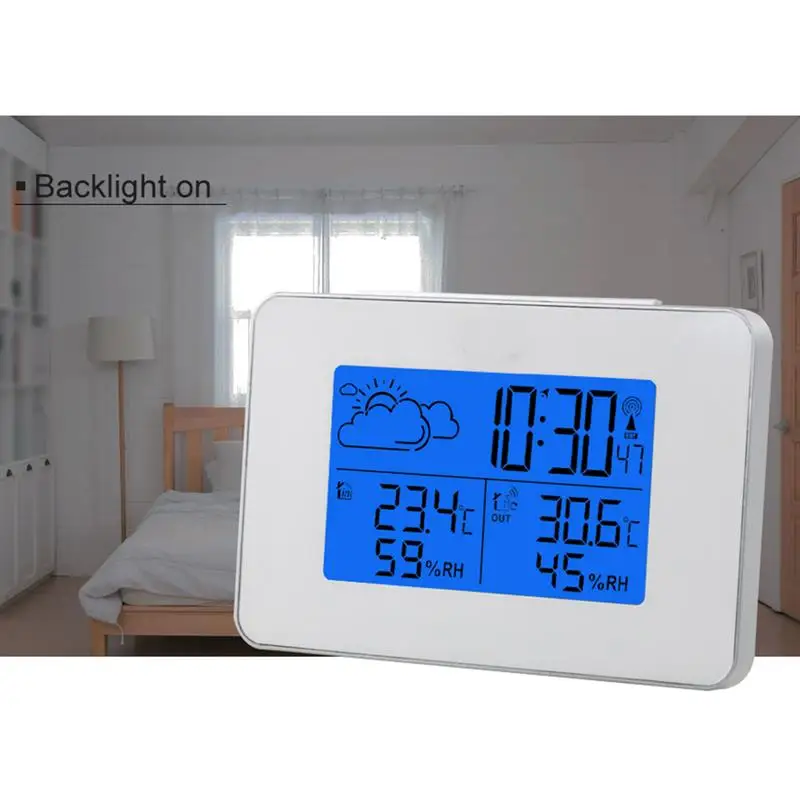 Wireless Weather Station Clock Thermometer LCD Digital Screen Outdoor Forecast Sensor Snooze Clocks Battery Power Hygrometer