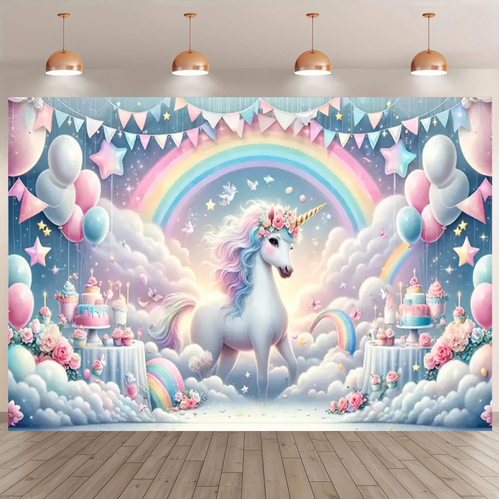 Rosa 3D Einhorn Hintergrund Mädchen Geburtstag Party Kuchen Tischdekoration Lieferungen Banner Baby Taufe Geschenk Fotografie Requisiten – Detail 10