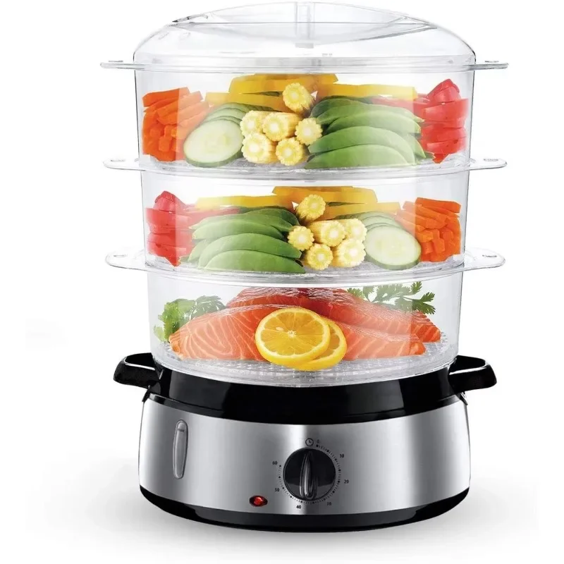 

3-Layer food steamer, electric vegetable steamer with basket and rice bowl, 9 liters, stainless steel
