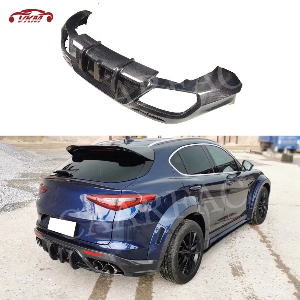 Carbon Fiber Rear Diffuser Bumper Lip Cover For Alfa Romeo Stelvio 2017 2018 2019 Hugger Skid Plate Protector Car Styling Parts