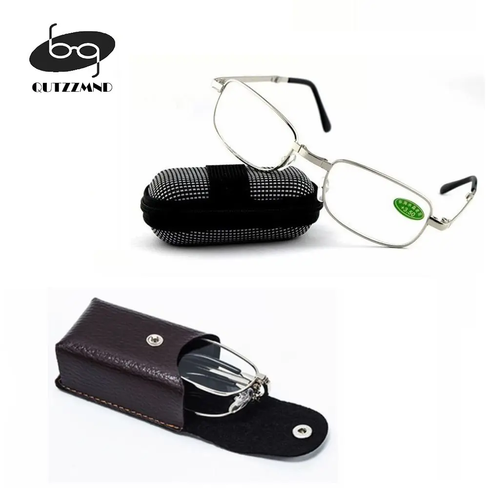 Unisex Folding Reading Glasses With Glasses Box Ultra-light Titanium Rimless Eyeglasses With Magnetic Buckle Diopter +1.0~+4.0