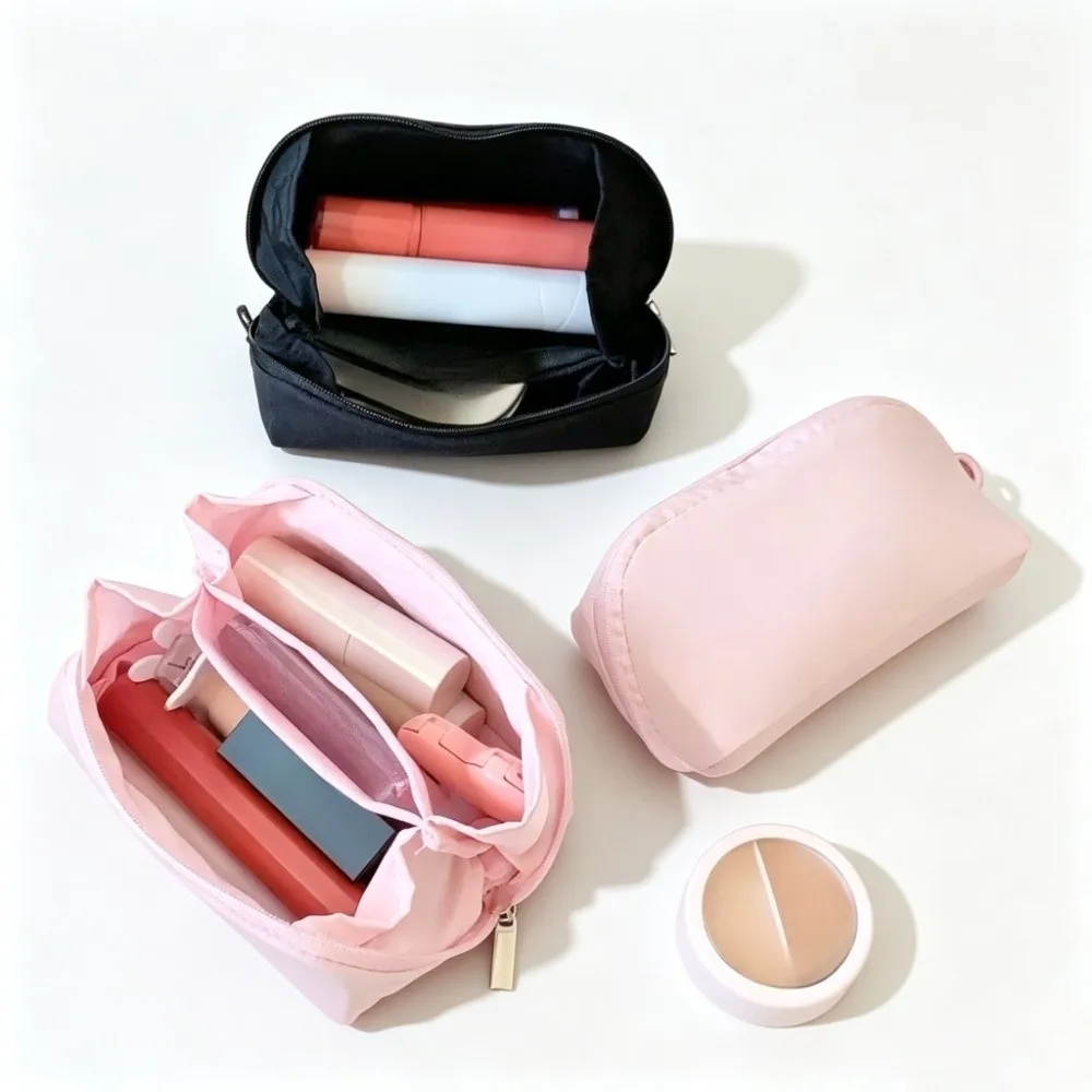 Portable Size Makeup Bag Solid Color Multi-Compartment Cosmetic Storage Pouch Mini Design Daily Storage Stationery Bag for Women