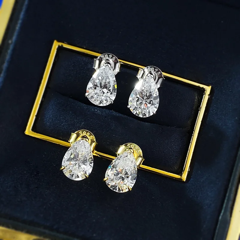 

7x10mm Lab Grown Diamond Stud Earrings for Women - 925 Sterling Silver Earrings - Gold Plated Gift for Wife Valentine's Day