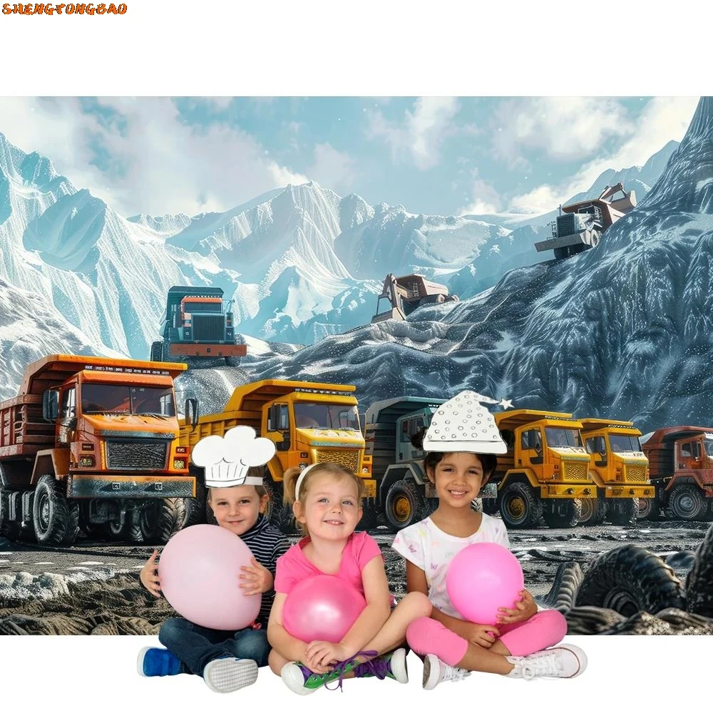 عيد ميلاد خلفية منطقة البناء حفارة شاحنة رافعة منشئ الصبي الوليد خلفيات للتصوير الفوتوغرافي لاستوديو الصور