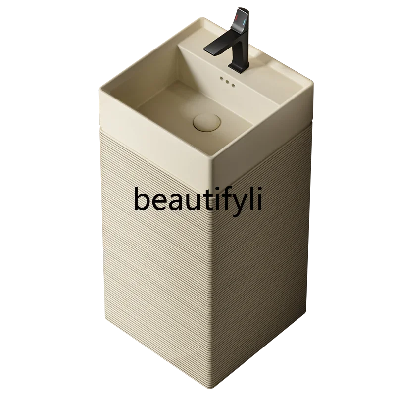 

Retro column basin New Chinese bathroom column type wash basin Outdoor villa wabi sandy wind floor wash basin