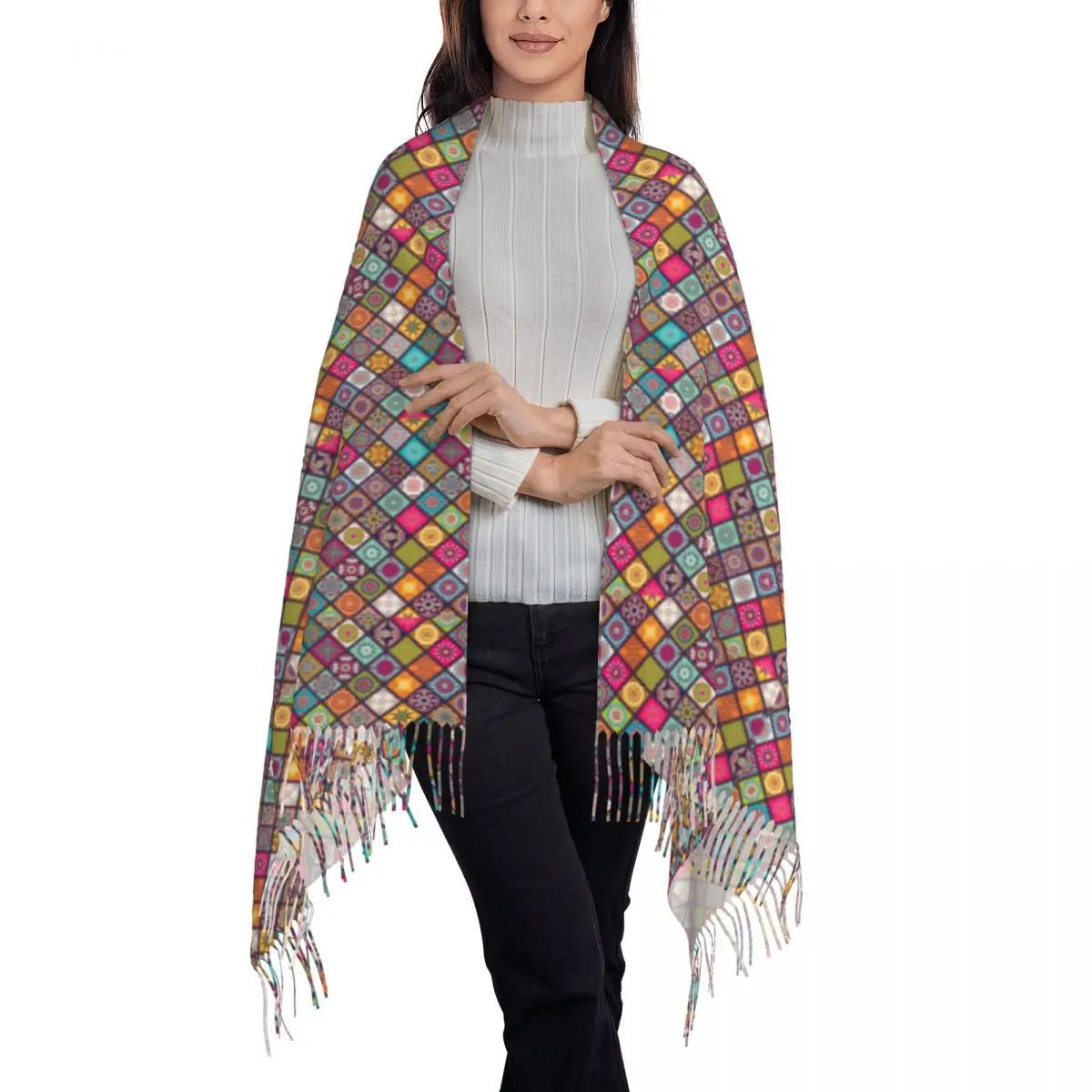 Классическая красочная бандана с узором пейсли, шарф, женские длинные зимние теплые шаль с кисточками, шарфы унисекс