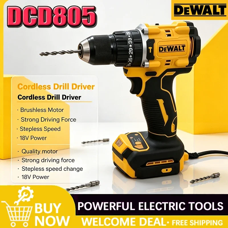 DEWALT DCD805 Brushless Impact Drill Cordless Electric Screwdriver Multi-Function Hand Drill 20V Rechargeable Power Tool