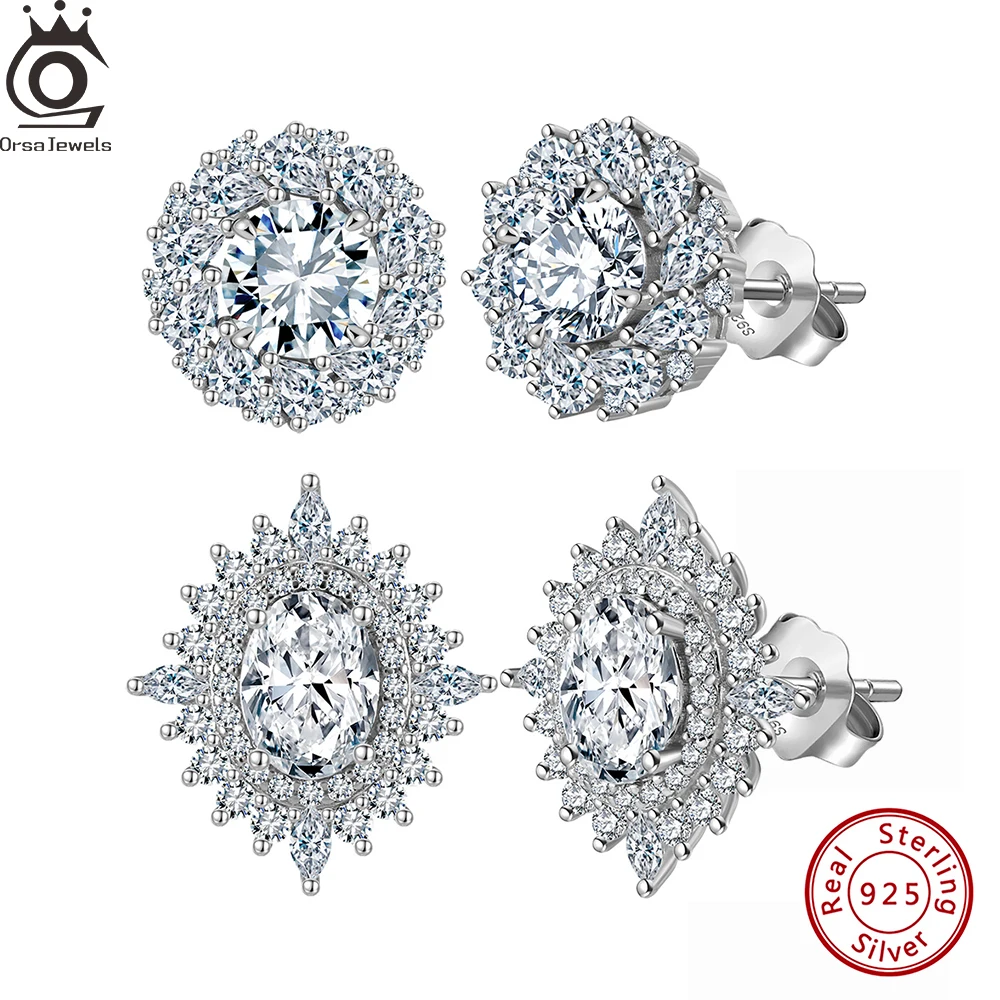 

ORSA JEWELS Shiny 925 Sterling Silver 8A Cubic Zirconia Stud Earrings Crystal Tennis Earrings Rhodium Plated CZ Jewelry LZE25