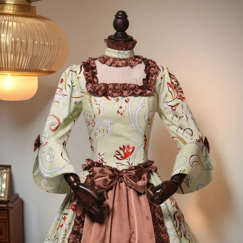 

Medieval Long Dress Retro Court style Costume Evening Gown Long Puff Sleeves Square Neckline Elegant Costumes for Women