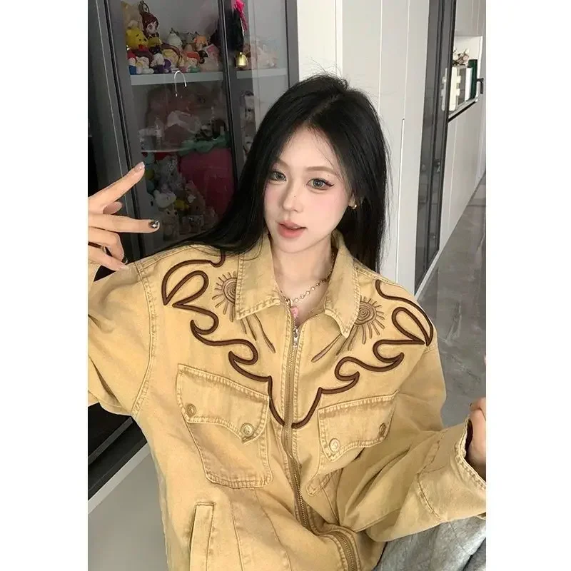 여성용 가을 따뜻한 재킷 사이버 스플릿 스트리트코트 오렌지 카고 로맨틱 여성복 플레인 컬러블록 카우걸 논슬릿 트렌디 인스