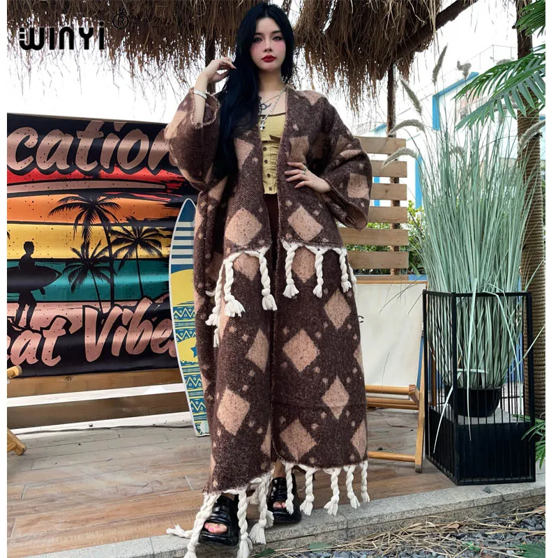 WINYI winter kimono Women African blog Luxury Fur Neutral coat Loose cardigan elegant Warm Female dress winter outfits for women