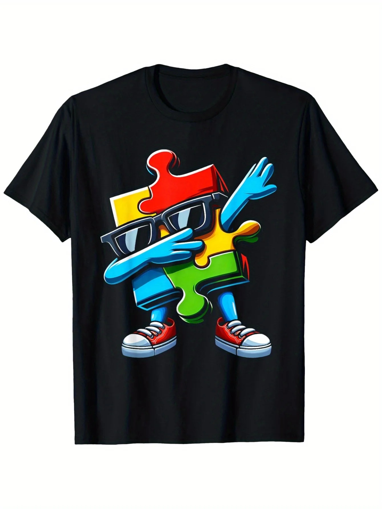 Autism Awareness Dabbing Puzzle Piece Autistic Boys Girls Boys T-Shirt, Fashionable Short-sleeved Comfortable and Versatile