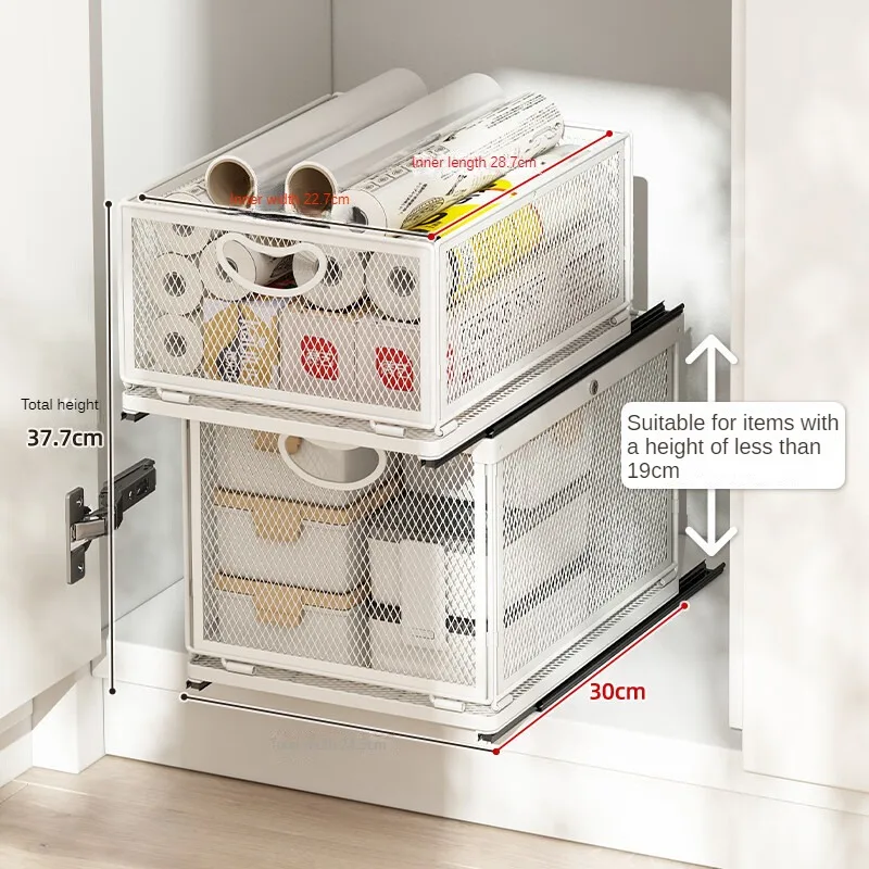 Kitchen Storage Rack Drawer Style Storage Organization Rack In Cabinet Multifunctional Foldable Overlay Household Sliding Basket