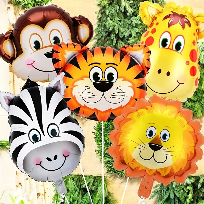 5pcs Jungle Safari Animals Head Foil Balloons Tiger Zebra Giraffe Lion Monkey Birthday Party Decorations Supplies Baby Shower