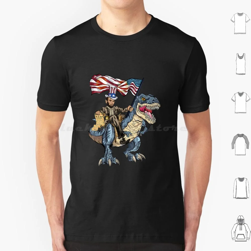 Abe Lincoln Murica T-Rex , Funny 4th Of July Usa Flag T Shirt Big Size 100% Cotton 4th Of July Trump Usa America Day Patriotic