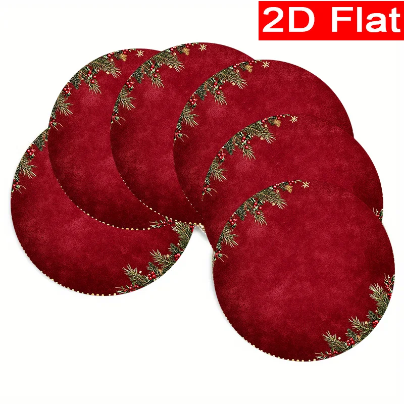VIKAMA 6PC Weihnachtskranzmatte Rote Blume Weihnachtskranz Tischrestaurant Weihnachten Desktop-Dekoration und Zubehör