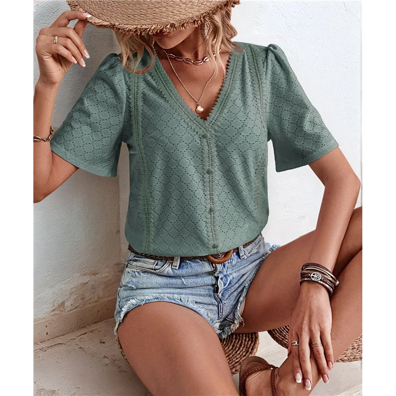 

Intuitive Women's Business Casual Tops Dressy Work Blouses Summer Outfit Fashion 2025 Short Sleeve V Neck Tshirt