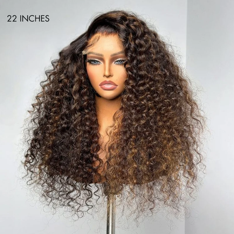 30 inch watergolf chocoladebruin diepe golf natuurlijke kleur menselijk haar gekleurde pruik 13x4 13x6 HD kant frontaal 240% dichtheid krullend - afbeelding 2