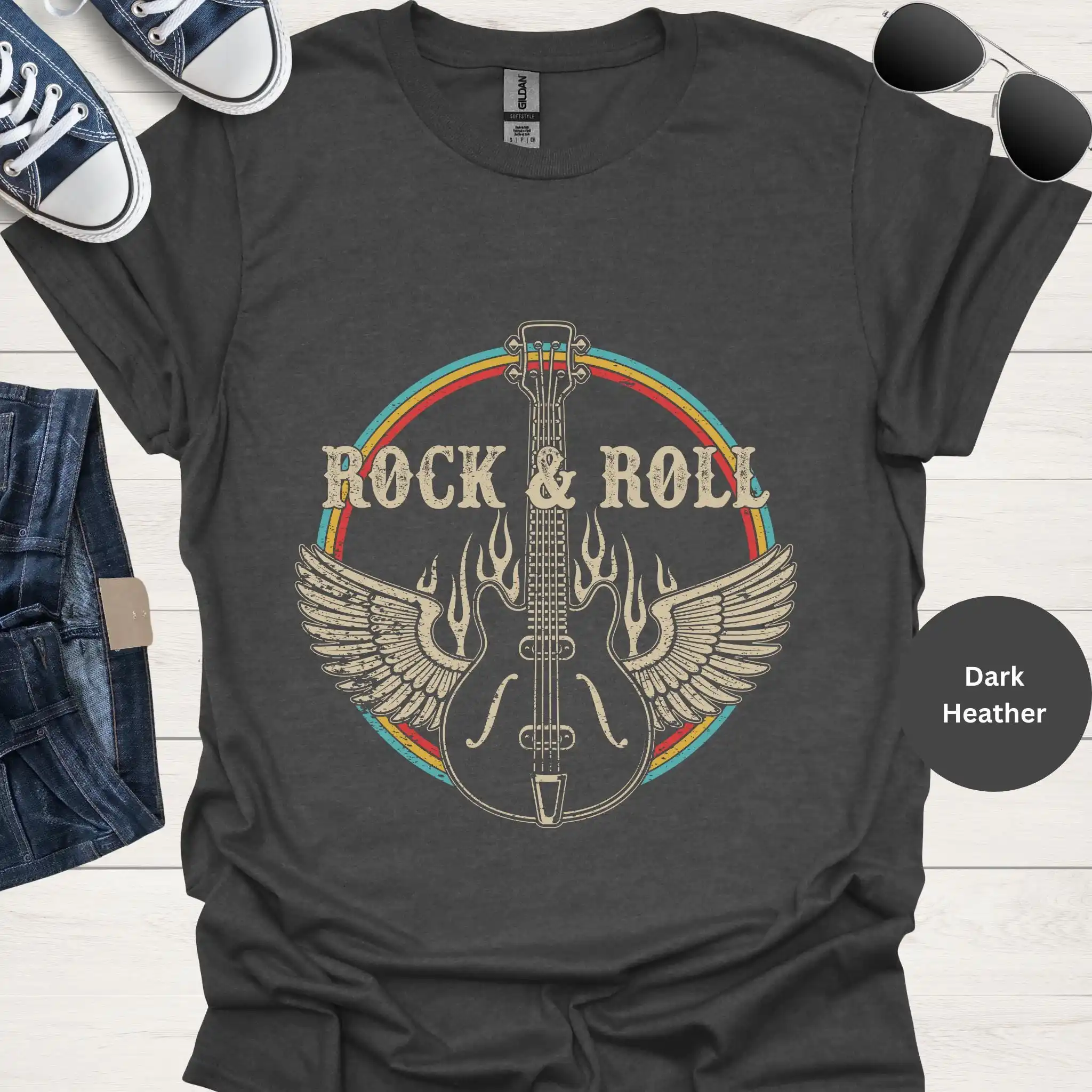 

Rock and Roll T Shirt Guitar Band Musician shirts for women oversized tees plus size men Player Music vintage Washed Stylish