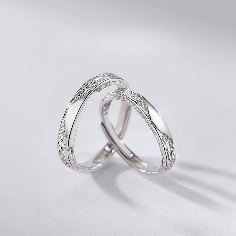 Personality Charm 925 Sterling Silver Adjustable Glacier Texture Couple Rings for Women Man Wedding Jewelry Valentine's Day Gift